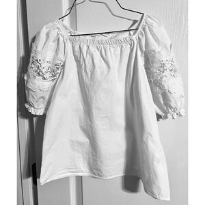 ZARA Girls White Cotton Blouse with Lace Details on Sleeve